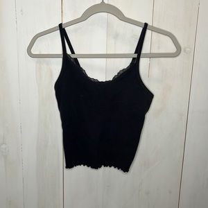 American Eagle Black Cropped Tank with Lace Trip Spaghetti Straps Top